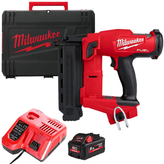 Milwaukee M18FNCS18GS-0X 18V Fuel First Fix Narrow Crown Stapler with 1 x 5.5Ah Battery Charger & Case - MonkeyTools
