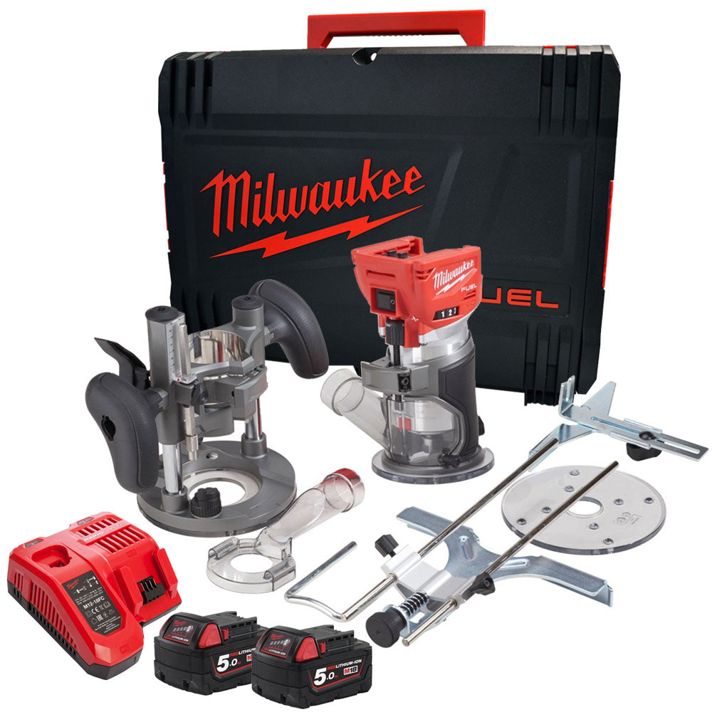 Milwaukee M18FTR-0 18V Brushless Trim Router 2 x 5.0Ah Batteries Charger in Case - MonkeyTools