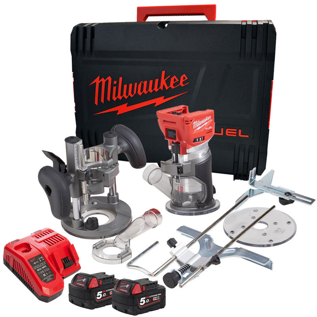 Milwaukee M18FTR-0 18V Brushless Trim Router 2 x 5.0Ah Batteries Charger in Case - MonkeyTools