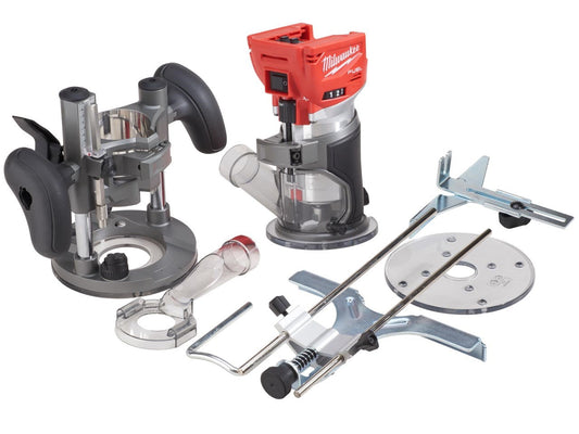 Milwaukee M18FTR-0 18V Brushless Trim Router in Case + 1/4" 35 Piece Cutter Set - MonkeyTools