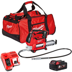 Milwaukee M18GG-0 18V Cordless Grease Gun 1 x 5.0Ah Battery Charger & Tool Bag - MonkeyTools
