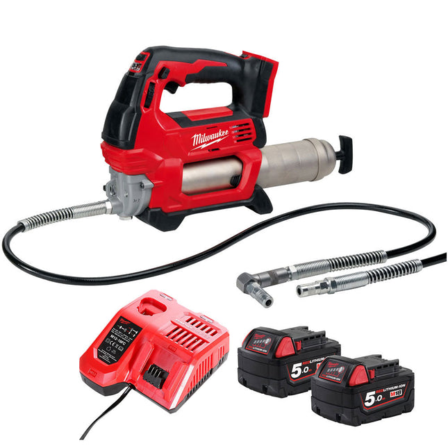Milwaukee M18GG-0 18V M18 Cordless Grease Gun with 2 x 5.0Ah Batteries & Charger - MonkeyTools