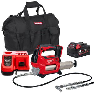 Milwaukee M18GG-0 18V M18 Grease Gun with 1 x 5.0Ah Battery Charger & Bag - MonkeyTools