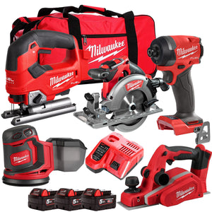 Milwaukee M18PP5C-503B 18V FUEL Woodworking 5 Piece Kit with 3 x 5.0Ah Batteries & Charger 4933480469 - MonkeyTools