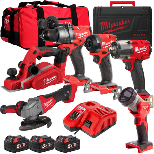 Milwaukee 18V 6 Piece Power Tool Kit with 3 x 5.0Ah Batteries T4TKITM-112 - MonkeyTools