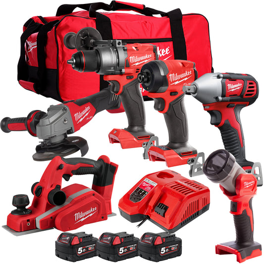 Milwaukee 18V 6 Piece Power Tool Kit with 3 x 5.0Ah Batteries T4TKITM-114 - MonkeyTools
