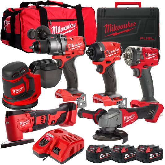 Milwaukee 18V 6 Piece Power Tool Kit with 3 x 5.0Ah Batteries T4TKITM-115 - MonkeyTools