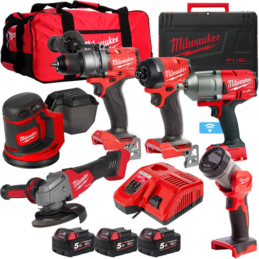 Milwaukee 18V 6 Piece Power Tool Kit with 3 x 5.0Ah Batteries T4TKITM-117 - MonkeyTools