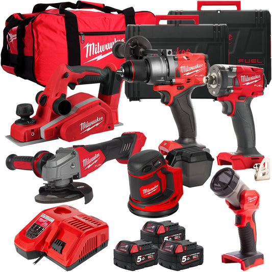 Milwaukee 18V 6 Piece Power Tool Kit with 3 x 5.0Ah Batteries T4TKITM-118 - MonkeyTools