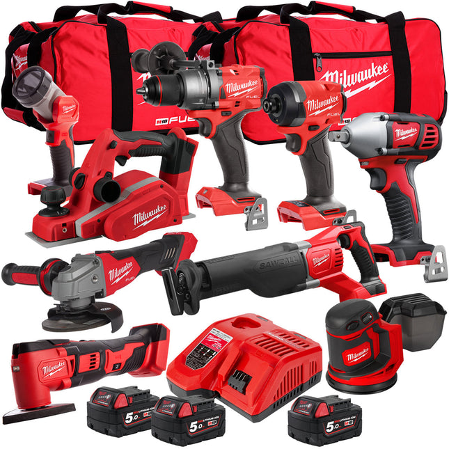 Milwaukee 18V 9 Piece Power Tool Kit with 3 x 5.0Ah Batteries T4TKITM-119 - MonkeyTools