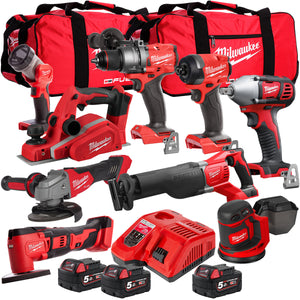 Milwaukee 18V 9 Piece Power Tool Kit with 3 x 5.0Ah Batteries T4TKITM-119 - MonkeyTools