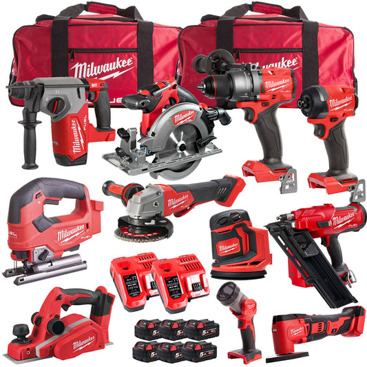 Milwaukee 18V Cordless 11 Piece Tool Kit with 6 x 5.0Ah Batteries & Charger in Bag T4TKIT-511 - MonkeyTools