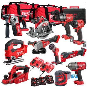 Milwaukee 18V Cordless 11 Piece Tool Kit with 6 x 5.0Ah Batteries & Charger in Bag T4TKIT-512 - MonkeyTools