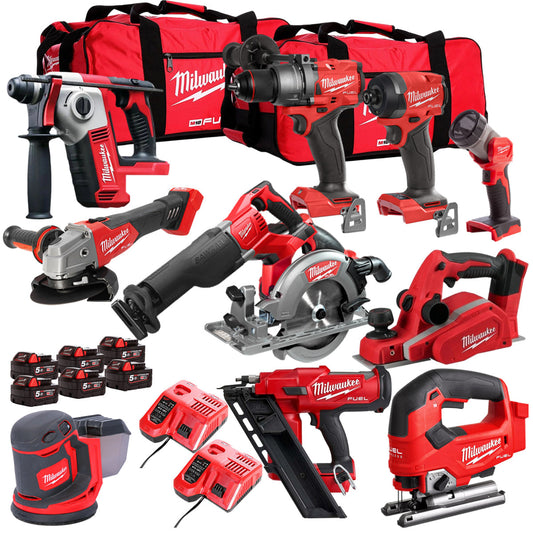 Milwaukee 18V Cordless 11 Piece Tool Kit with 6 x 5.0Ah Batteries & Charger in Bag T4TKIT-515 - MonkeyTools
