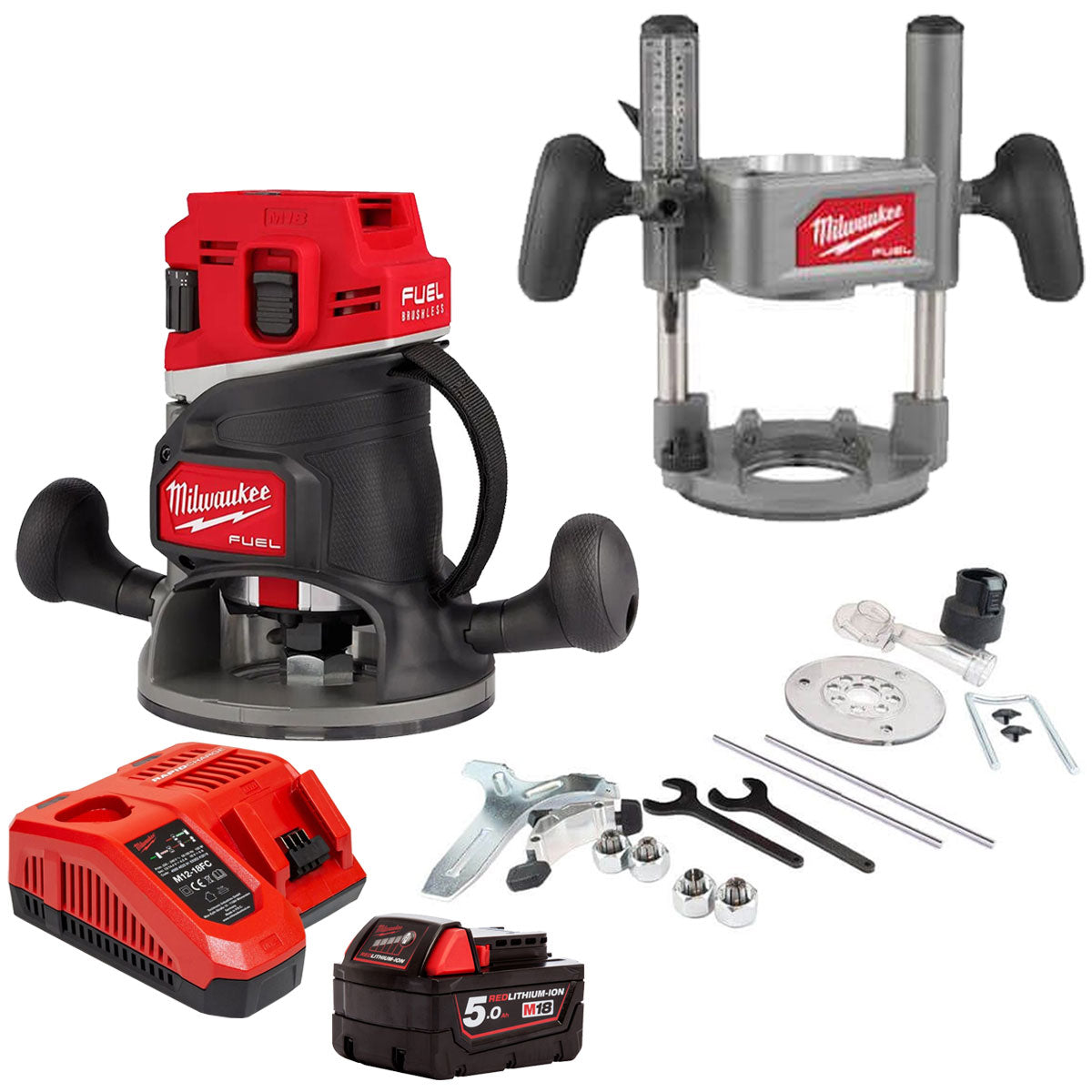 Milwaukee 18V M18FR12-0 FUEL Brushless 1/2" Router Cutter with 1 x 5.0Ah Battery & Charger - MonkeyTools