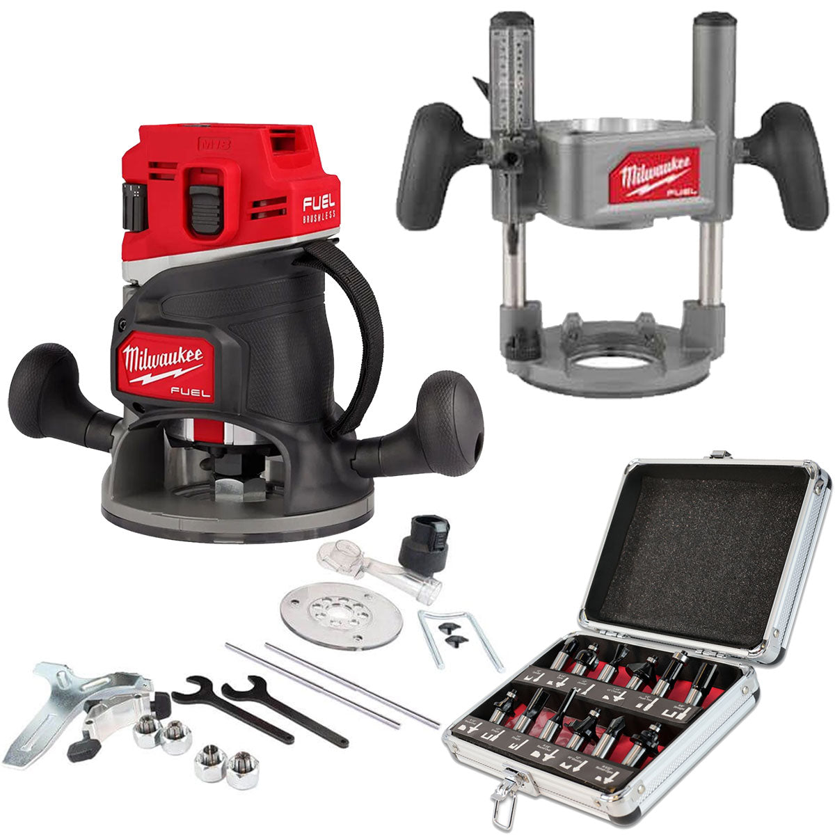 Milwaukee 18V M18FR12-0 FUEL Brushless 1/2" Router Cutter with 12 Piece Cutter Set - MonkeyTools