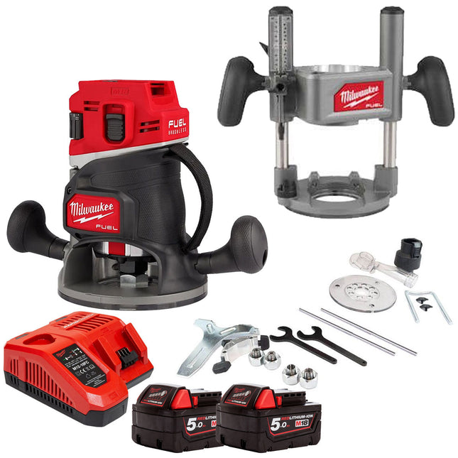 Milwaukee 18V M18FR12-0 FUEL Brushless 1/2" Router Cutter with 2 x 5.0Ah Battery & Charger - MonkeyTools