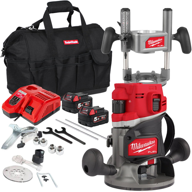 Milwaukee 18V M18FR12-0 FUEL Brushless 1/2" Router Cutter with 2 x 5.0Ah Battery Charger & Bag - MonkeyTools