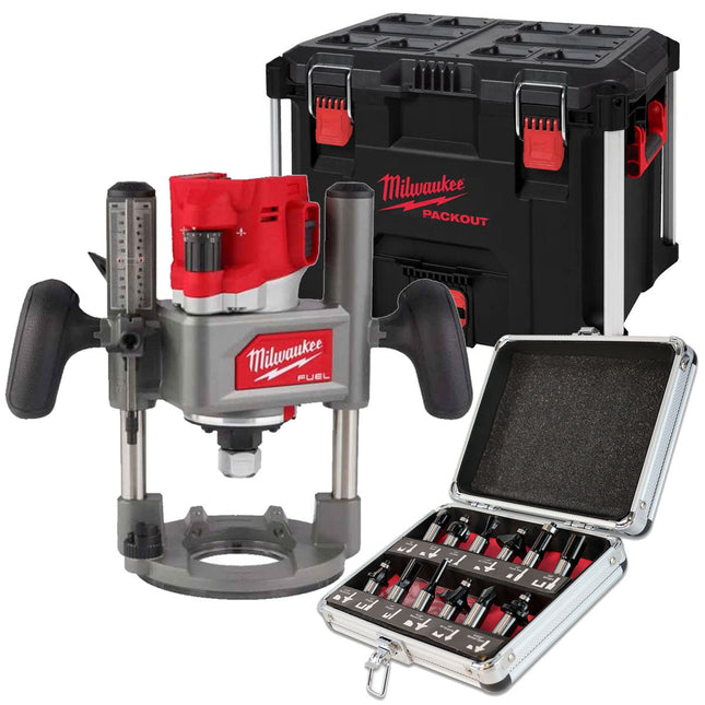 Milwaukee 18V M18FR12KIT Fuel Brushless 1/2" Router Cutter with 12 Piece Cutter Set - MonkeyTools