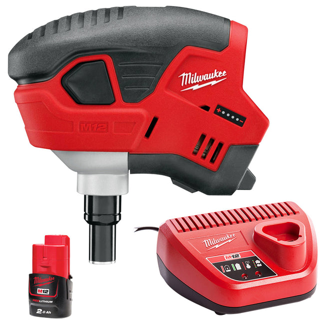 Milwaukee C12 PN-0 12V Sub Compact Palm Nailer with 1 x 2.0Ah Battery & Charger - MonkeyTools