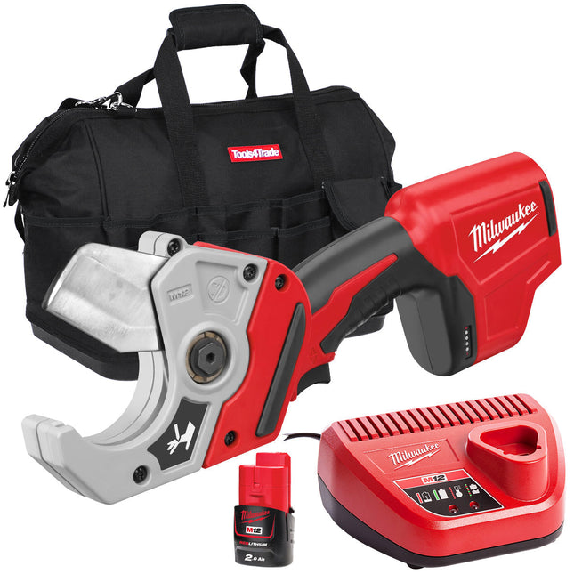 Milwaukee C12 PPC-0 12V PVC Pipe Cutter with 1 x 2.0Ah Battery Charger & Bag - MonkeyTools