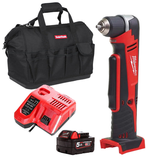 Milwaukee C18RAD-0 18V Angle Drill Driver with 1 x 5.0Ah Battery Charger & Bag - MonkeyTools