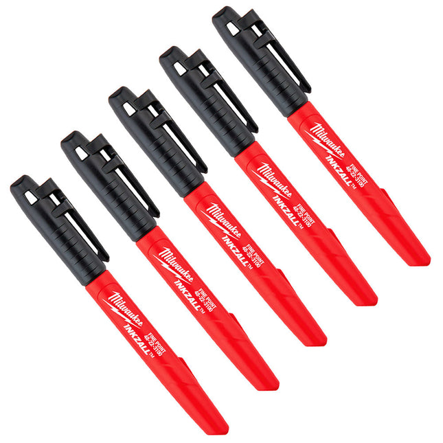 Milwaukee Inkzall Black Marker Jobsite Fine Point Black Marker Pen x 5 48223100 - MonkeyTools