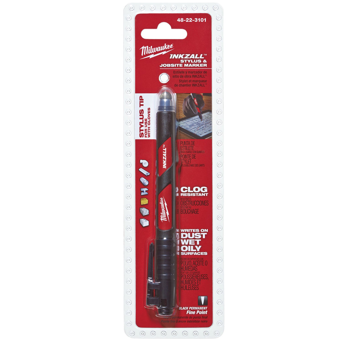 Milwaukee  INKZALL Jobsite Fine Point Black Marker With Stylus 48223101 - MonkeyTools