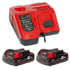 Milwaukee M12-18FC 12-18V Multi Voltage Fast Charger with 2 x 2.0Ah Battery - MonkeyTools