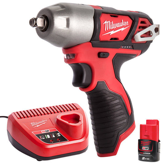 Milwaukee M12 BIW38-0 12V 3/8'' Impact Wrench with 1 x 2.0Ah Battery & Charger - MonkeyTools