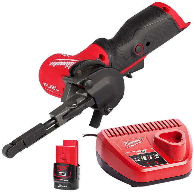 Milwaukee M12 FBFL10-0 12V Fuel Brushless 10mm Band File with 1 x 2.0Ah Battery & Charger - MonkeyTools