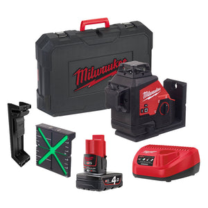 Milwaukee M123PL-401C 12V Green 360° 3 Plane Laser with 1 x 4.0Ah Battery, Charger & Case - MonkeyTools