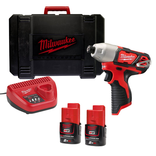 Milwaukee M12BID-202C 12V Impact Driver 1/4" with 2 x 2.0Ah Battery Charger & Case 4933443895 - MonkeyTools