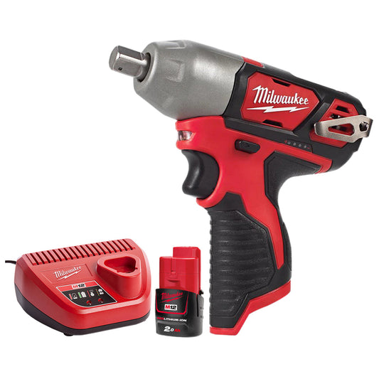 Milwaukee M12BIW12-0 12V 1/2'' Impact Wrench with 1 x 2.0Ah Battery & Charger - MonkeyTools