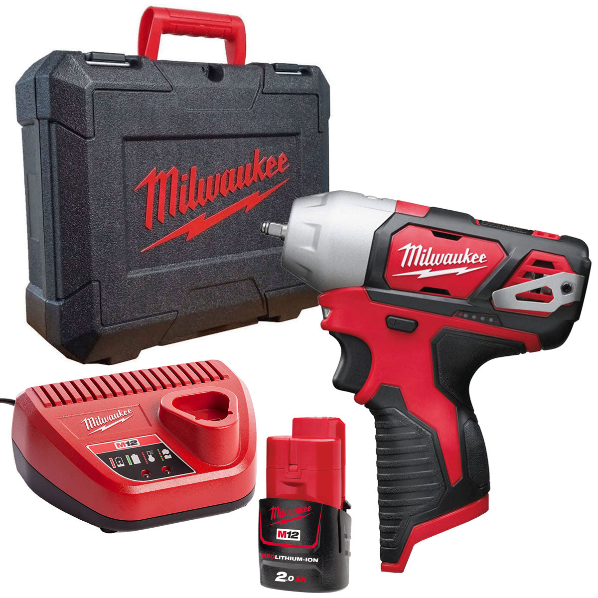 Milwaukee M12BIW14-0C 12V Sub Compact 1/4" Impact Wrench with 1 x 2.0Ah Battery Charger & Case - MonkeyTools