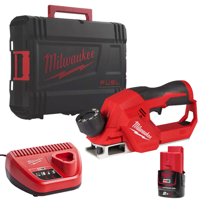 Milwaukee M12BLP-0X 12V Brushless 56mm Planer HD Box with 1 x 2.0Ah Battery & Charger - MonkeyTools