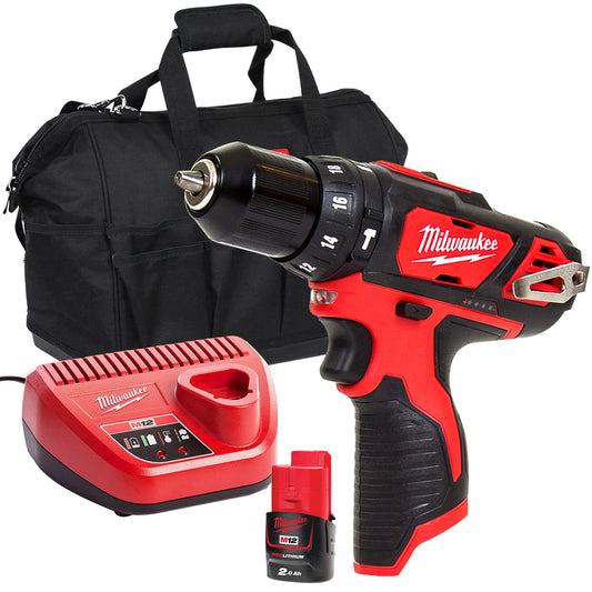 Milwaukee M12BPD-0 12V Combi Hammer Drill with 1 x 2.0Ah Battery Charger & Bag - MonkeyTools