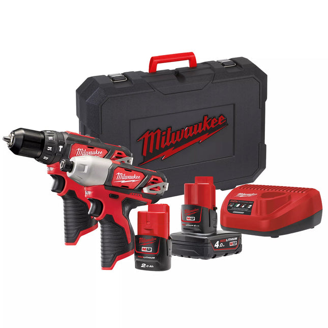 Milwaukee M12BPP2B-421C 12V Twin Pack Kit with 2 x Batteries & Charger in Kitbox 4933446607 - MonkeyTools