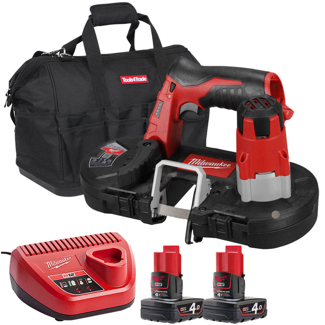 Milwaukee M12BS-0 12V Sub Compact Bandsaw with 2 x 4.0Ah Batteries & Charger in Bag - MonkeyTools