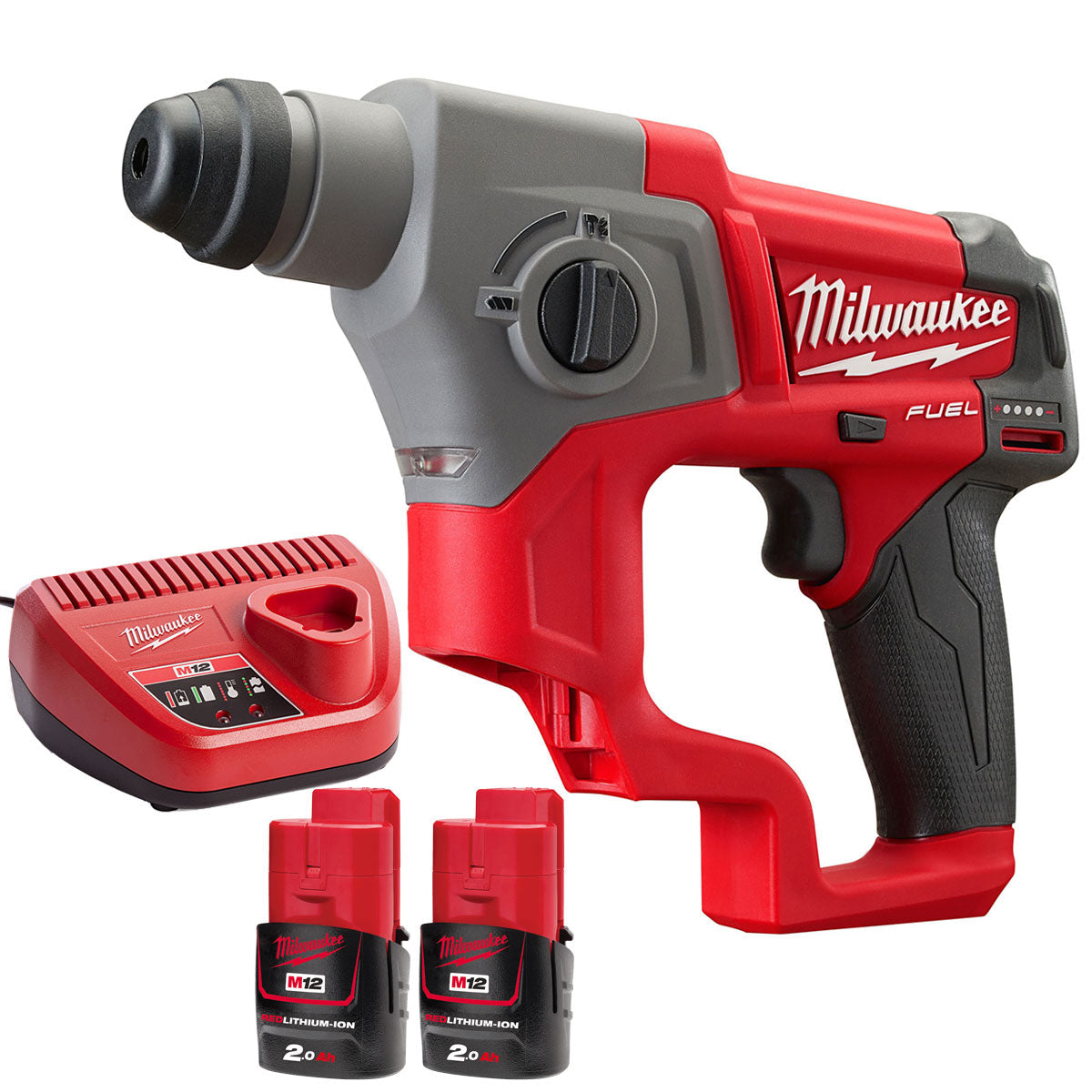 Milwaukee M12CH-0 12V Brushless SDS+ Hammer Drill with 2 x 2.0Ah Batteries & Charger - MonkeyTools