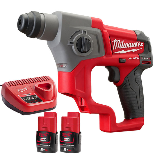 Milwaukee M12CH-0 12V Brushless SDS+ Hammer Drill with 2 x 2.0Ah Batteries & Charger - MonkeyTools