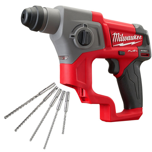 Milwaukee M12CH-0 12V Brushless SDS+ Hammer Drill with 5 Piece Drill Bit Set - MonkeyTools