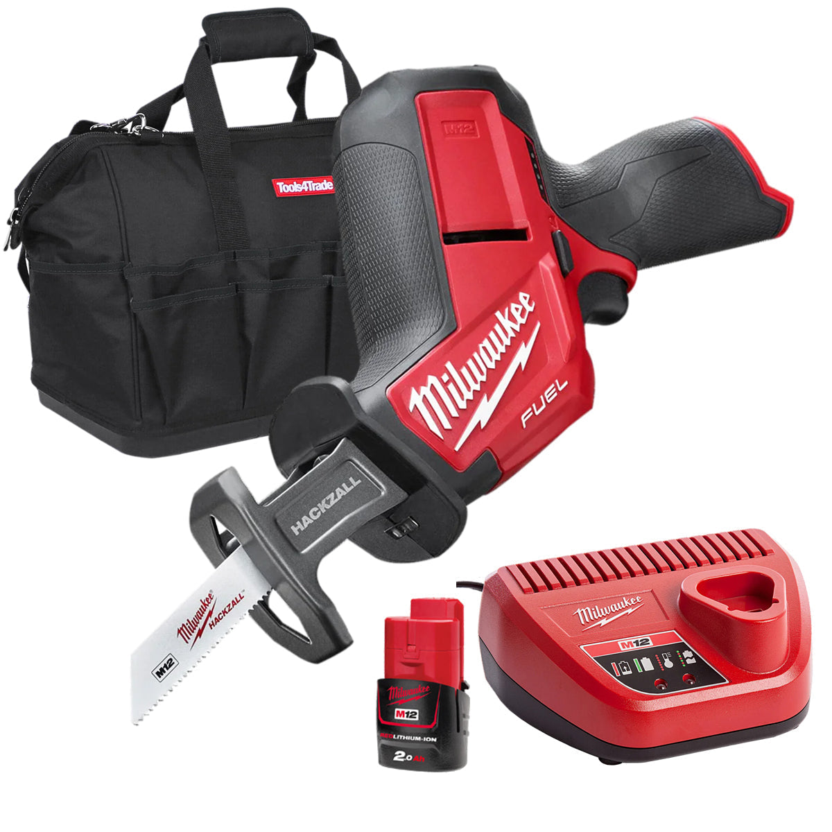 Milwaukee M12CHZ-0 12V Fuel Brushless HackZall Reciprocating Saw with 1 x 2.0Ah Battery Charger & Bag - MonkeyTools