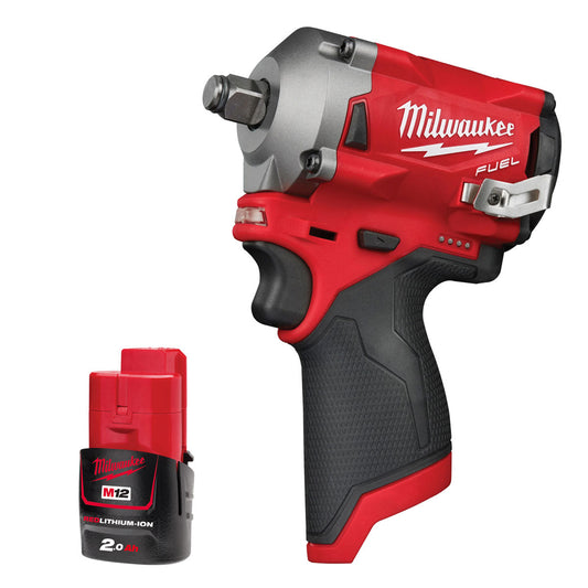 Milwaukee M12FIWF12-0 12V 1/2" Fuel Brushless Impact Wrench with 1 x 2.0Ah Battery - MonkeyTools