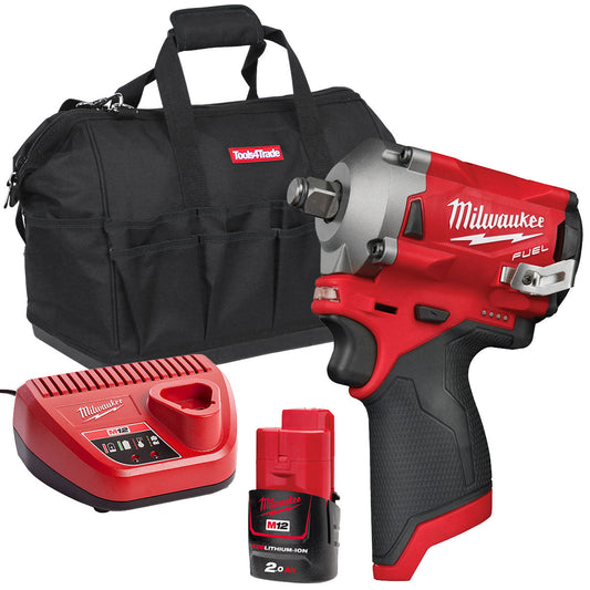 Milwaukee M12FIWF12-0 12V 1/2" Fuel Brushless Impact Wrench with 1 x 2.0Ah Battery & Charger in Bag - MonkeyTools