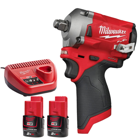 Milwaukee M12FIWF12-0 12V 1/2" Fuel Brushless Impact Wrench with 2 x 2.0Ah Batteries & Charger - MonkeyTools