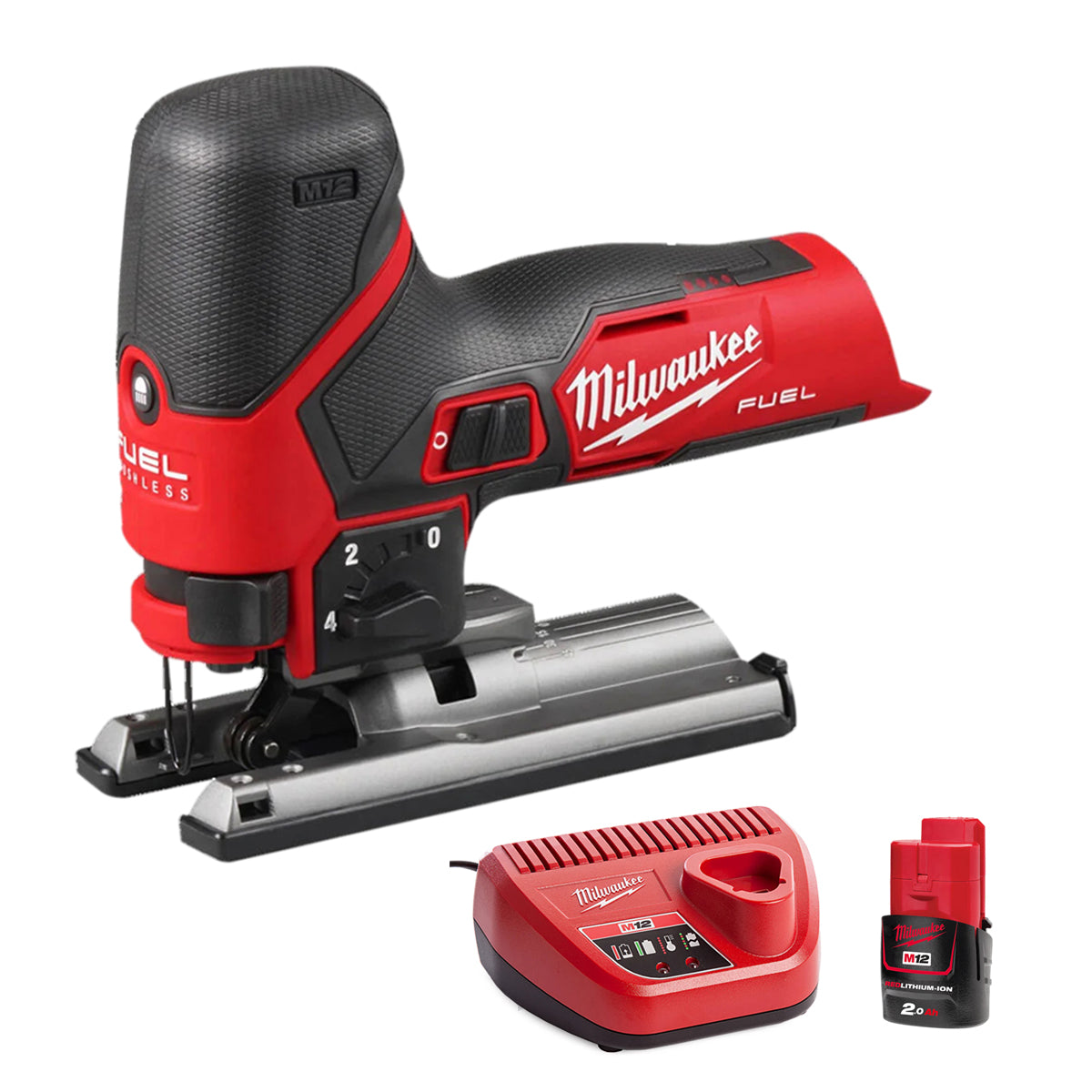 Milwaukee M12FJS-0 12V Fuel Brushless Bodygrip Jigsaw with 1 x 2.0Ah Battery & Charger - MonkeyTools