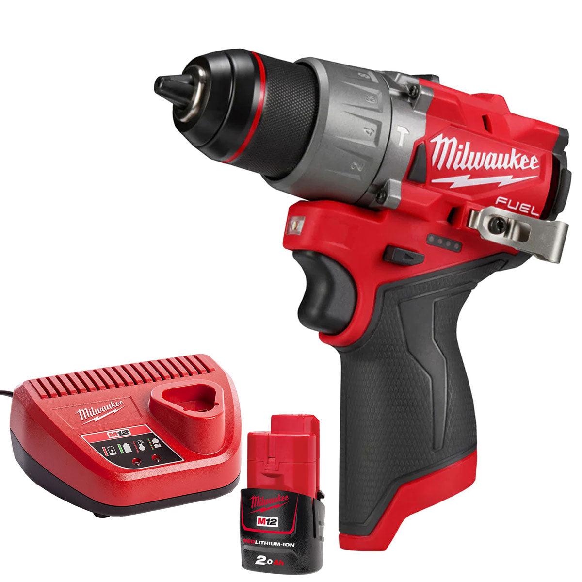 Milwaukee M12FPD2-0 12V Brushless Combi Drill with 1 x 2.0Ah Battery & Charger - MonkeyTools