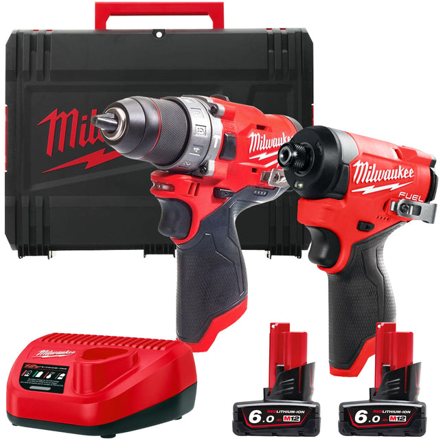 Milwaukee M12FPP2A2-602X 12V Fuel Brushless Combi Drill & Impact Driver with 2 x 6.0Ah Batteries Charger & Case 4933480589 - MonkeyTools