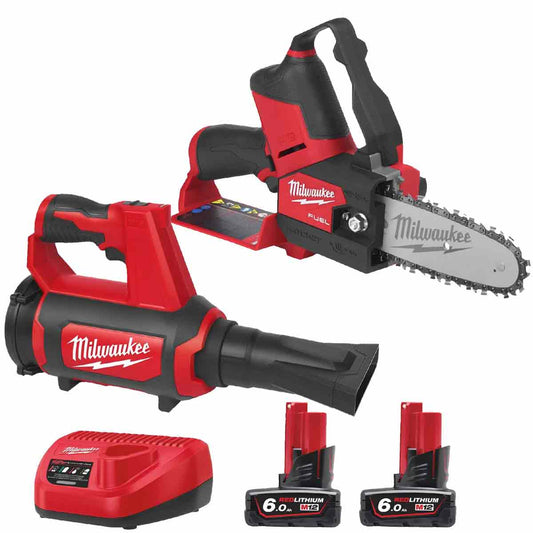 Milwaukee M12FPP2OP1-602 12V Hatchet Pruning Saw & Blower Kit with 2 x 6.0 Ah Batteries & Charger 4933492139 - MonkeyTools